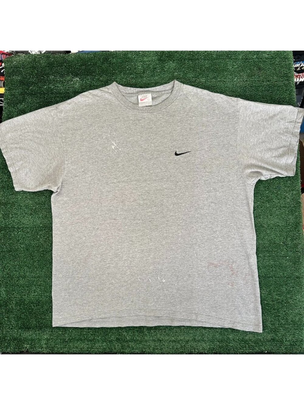 Vintage 90s Nike Mini Swoosh T-Shirt Gray L Embroidered Distressed Streetwear